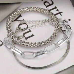 Set of 3 women's Silver Toned Bracelets NEW Snake Bone Chain